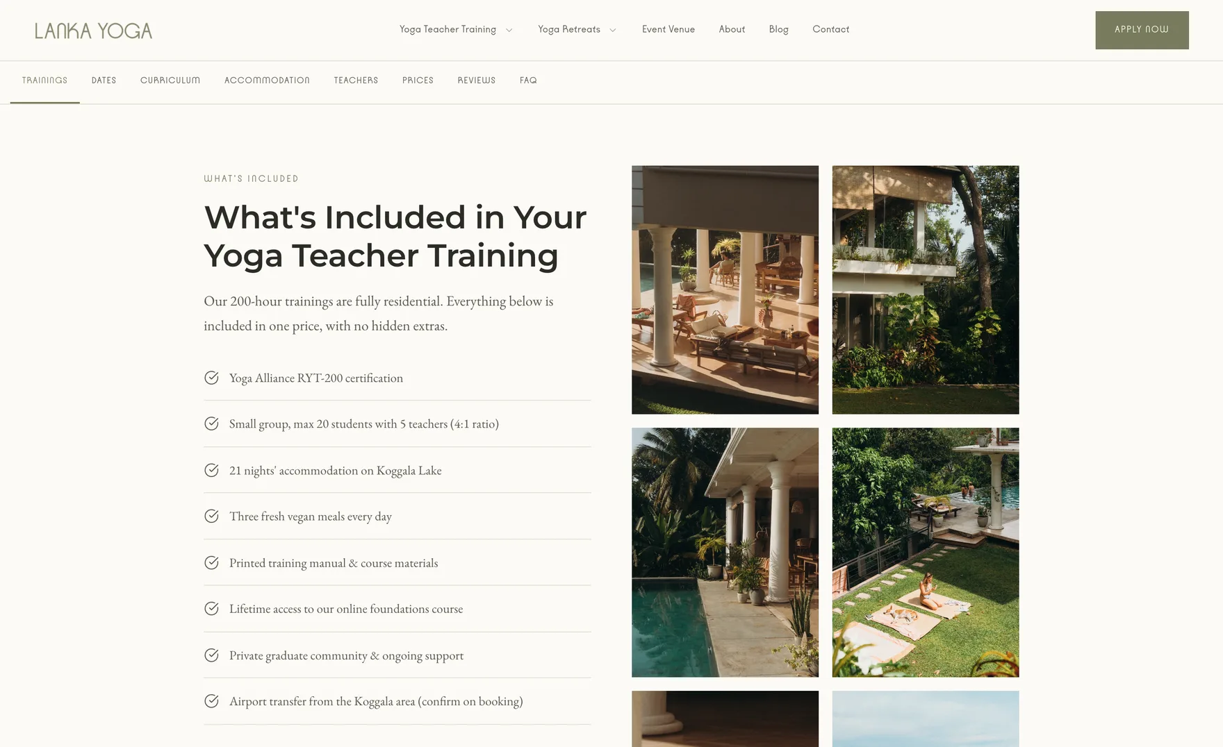 Alles inklusive, Seite der neuen Lanka-Yoga-Website