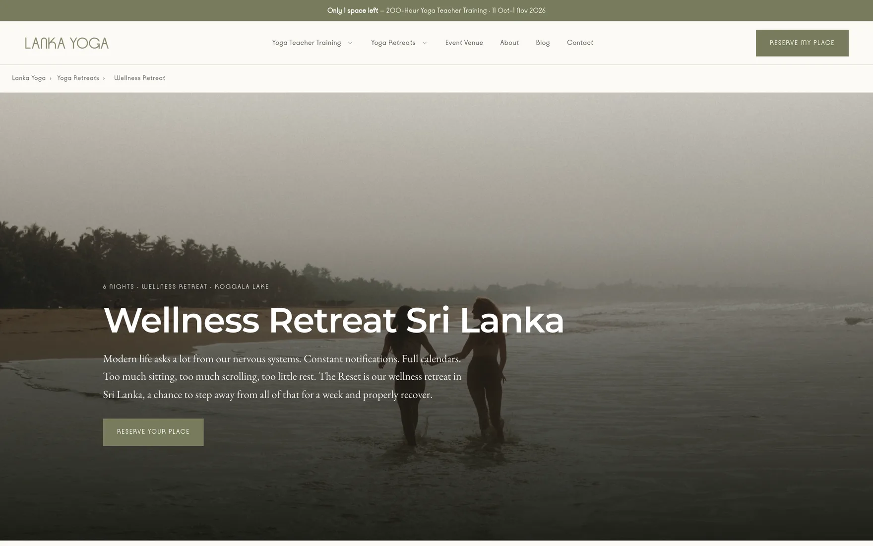 Wellness Retreat, Seite der neuen Lanka-Yoga-Website