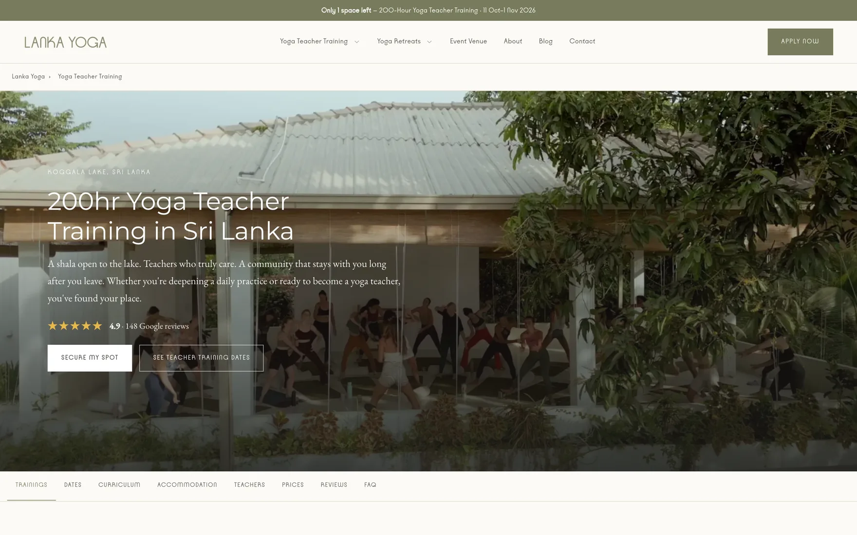 Yoga Teacher Training, Seite der neuen Lanka-Yoga-Website