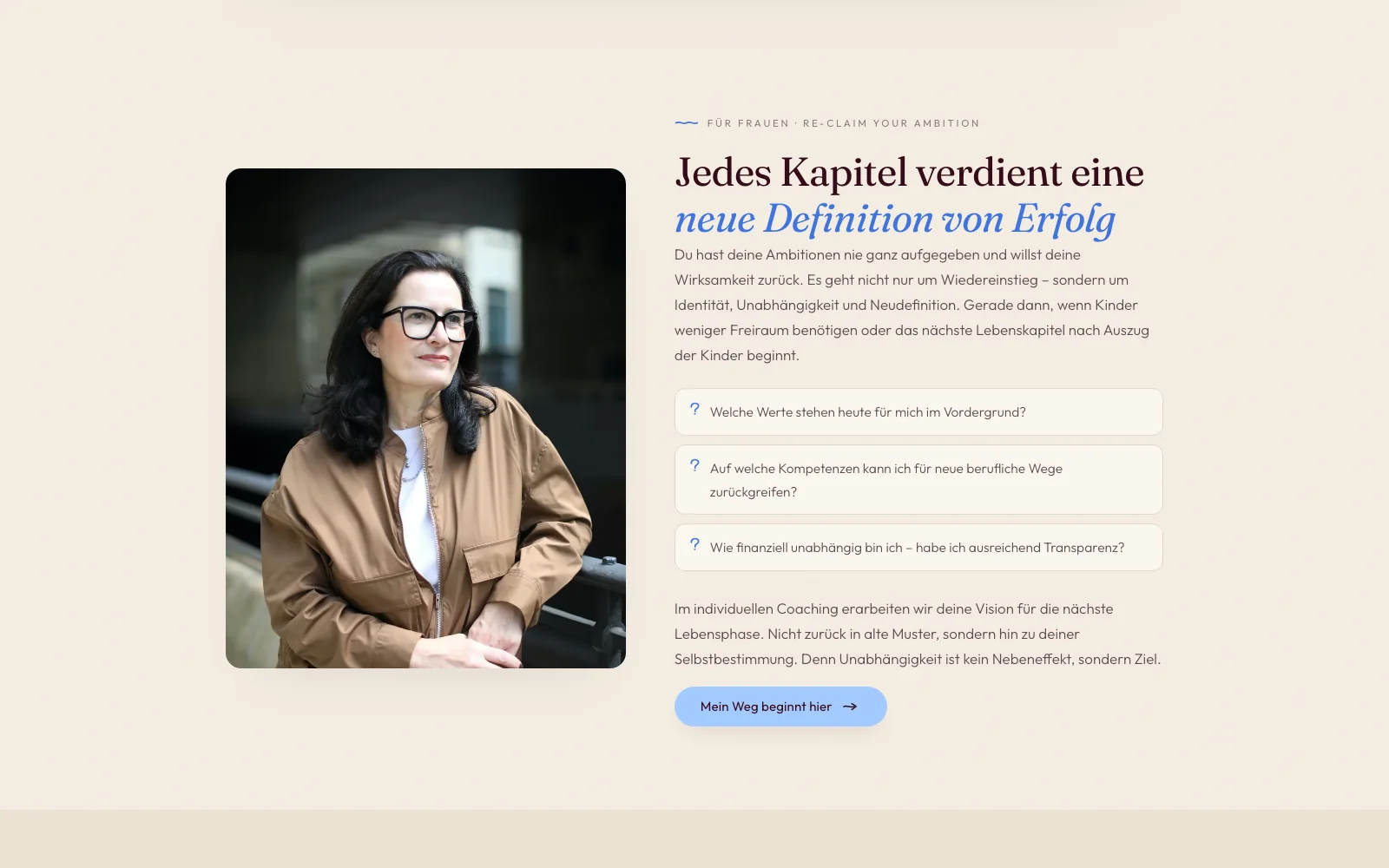 Für Frauen, Abschnitt der Website von Simone Danziger