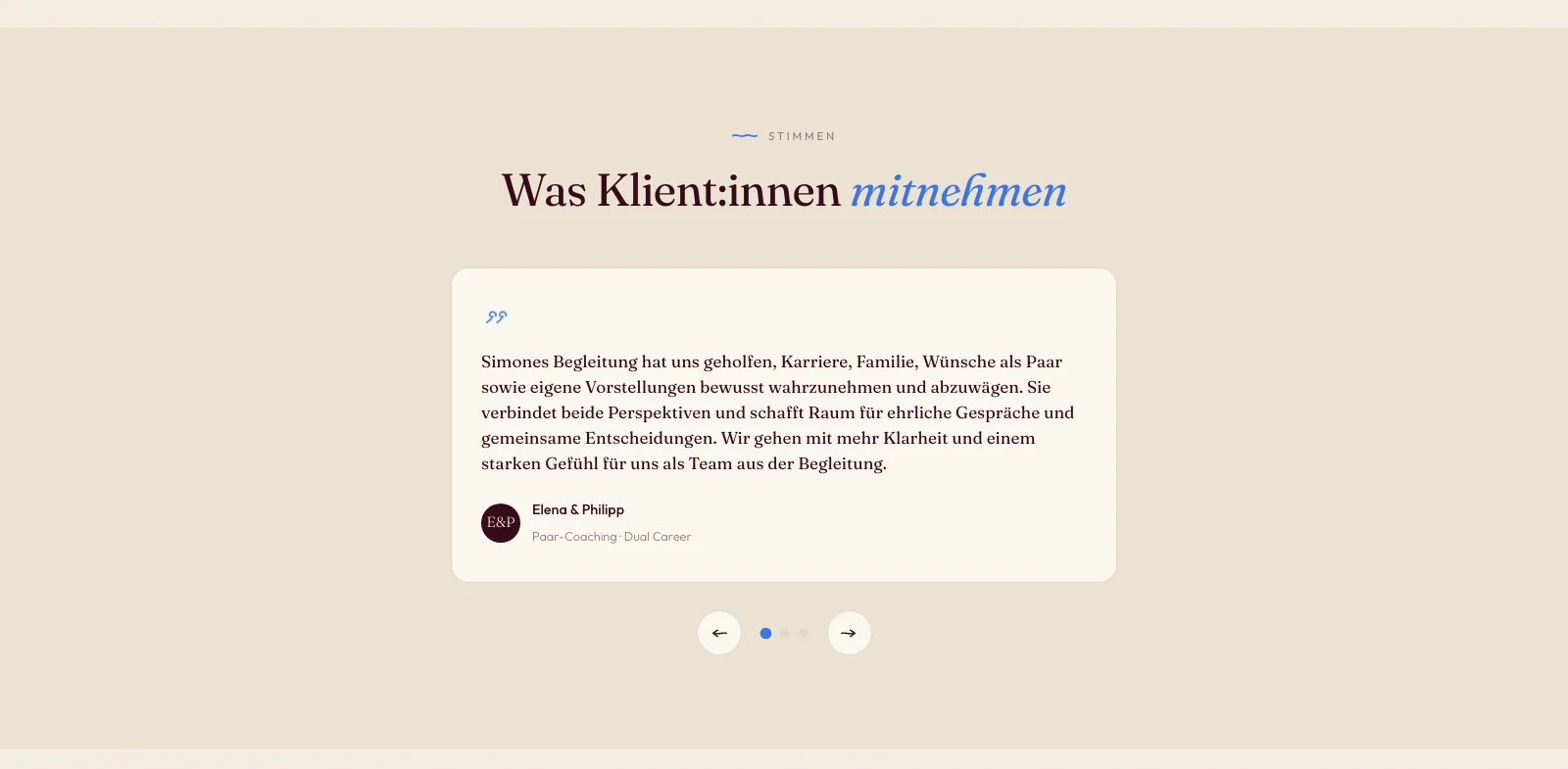 Stimmen, Abschnitt der Website von Simone Danziger